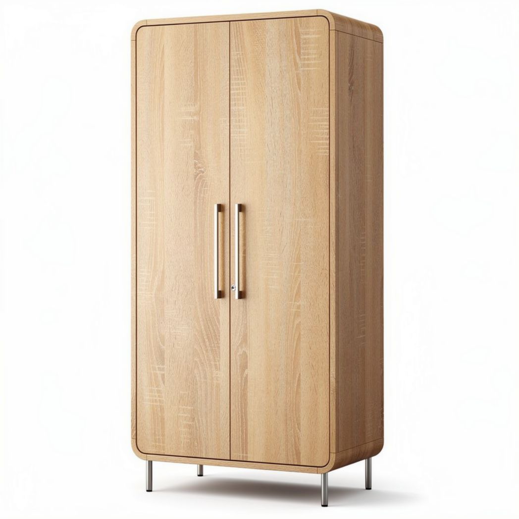 Armario de madera en color natural de 90 x 45 x 180 cm con puertas dobles