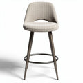 Taburete de bar acolchado en tela beige con estructura metálica 40 x 40 x 110cm