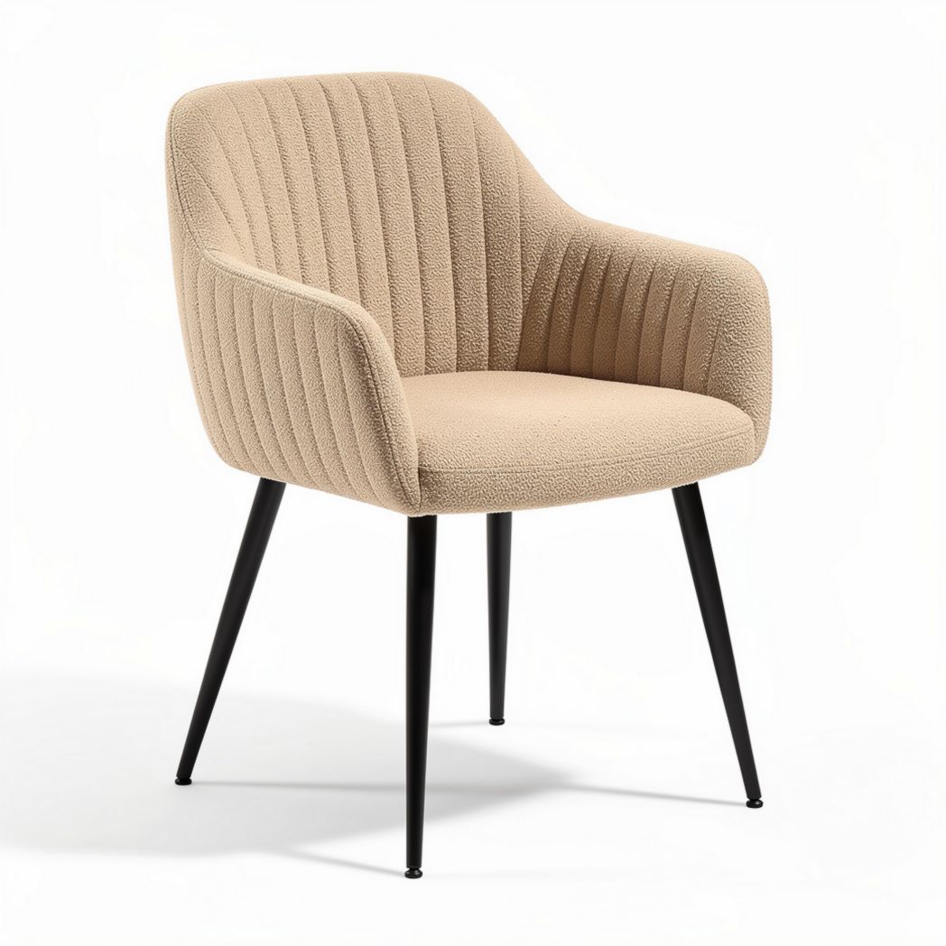Silla de comedor tapizada en tela beige con patas negras 80 x 60 x 85cm