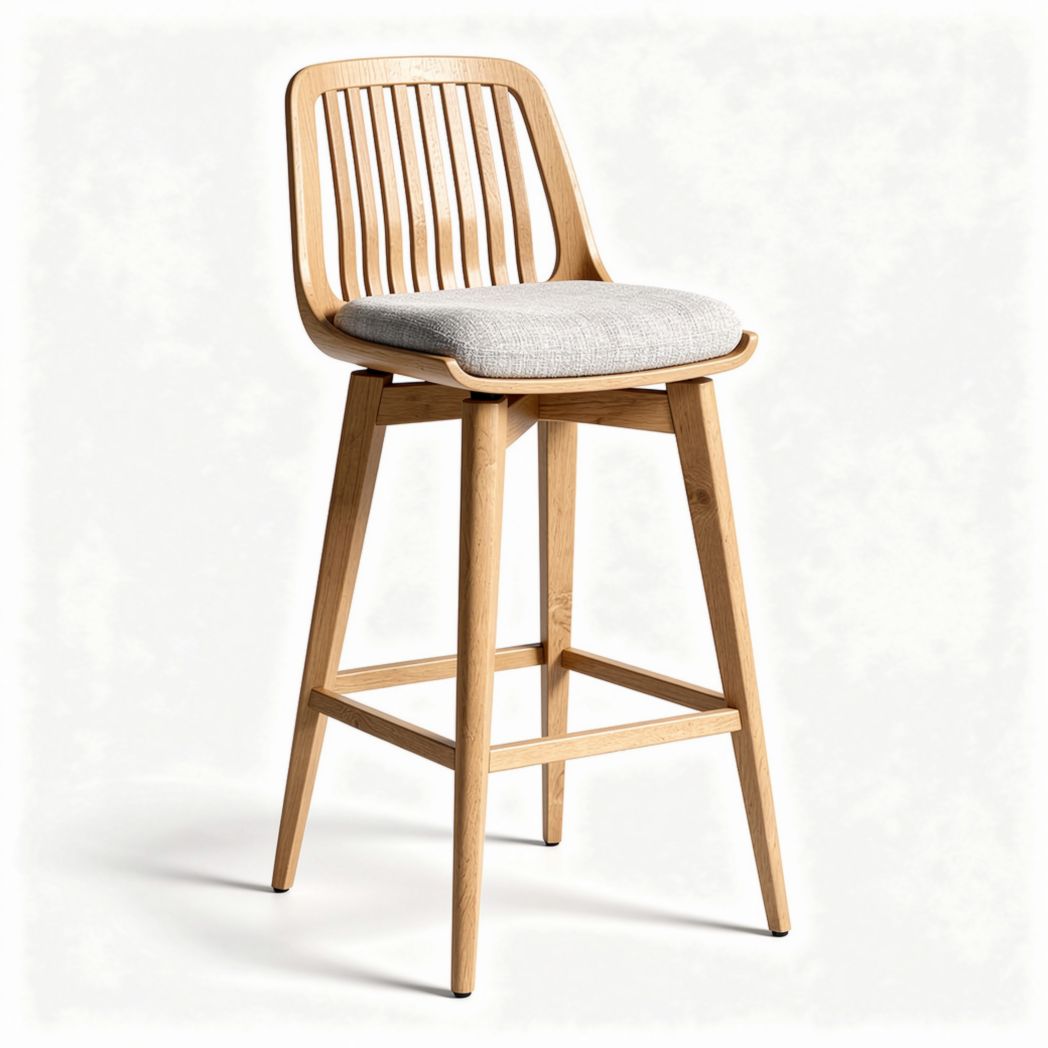 Silla alta de madera con respaldo y asiento acolchado gris 40 x 40 x 95cm