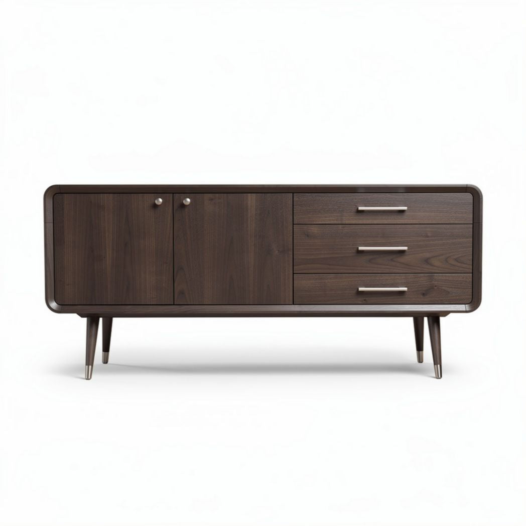 Mueble de televisión de madera oscura con tres cajones y puertas 120 x 40 x 50cm