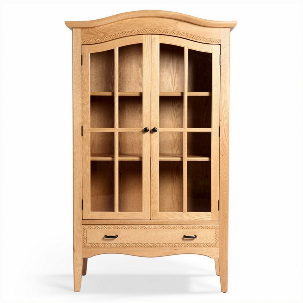 Vitrina de madera en color natural con 80 x 40 x 120 cm y puerta de vidrio