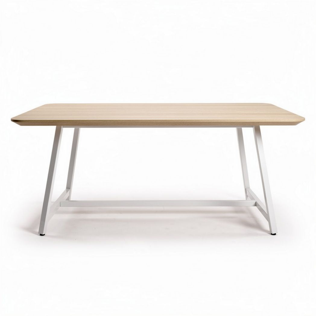Mesa de comedor de madera clara y metal blanco 160 x 80 x 75cm