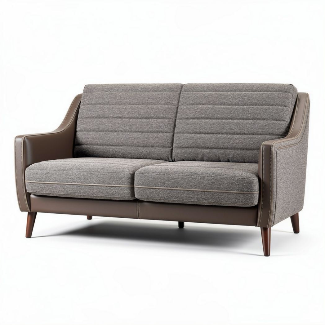 Sofá moderno de dos plazas con tapizado gris y patas de madera 200 x 90 x 85cm