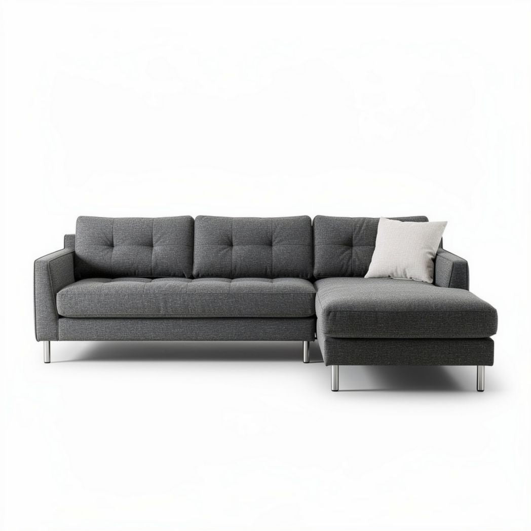 Sofá modular gris de tela con chaise longue y cojín adicional 230 x 90 x 85cm