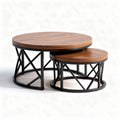 Mesa de centro redonda de madera y metal en set de dos piezas 60 x 60 x 40cm